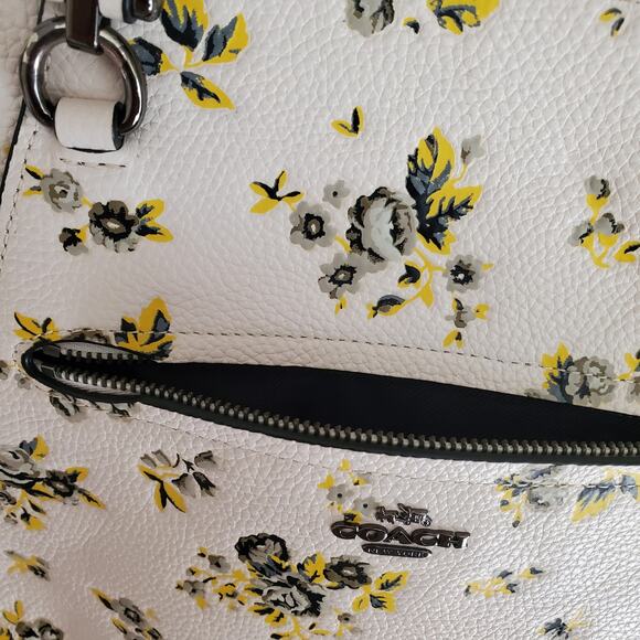 Coach Prairie Satchel Yellow Floral Pebbled Leather Handbag Tote Bag Rose 87109 - Picture 11 of 15